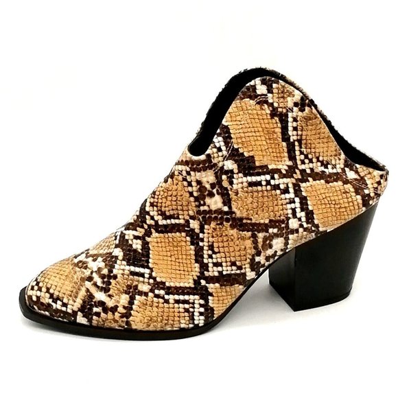 Qupid Womens Pumps Multicolor Snakeskin Block Heel Almond Toe Open‎ Heel Slide 9 - Picture 1 of 10